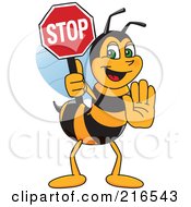 Worker Bee Character Mascot Holding A Stop Sign