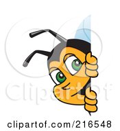 Worker Bee Character Mascot Looking Around A Blank Sign