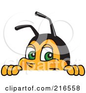 Worker Bee Character Mascot Looking Over A Blank Sign