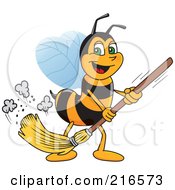Worker Bee Character Mascot Sweeping