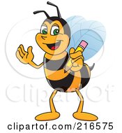 Worker Bee Character Mascot Holding A Pencil