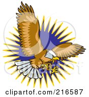 Royalty Free RF Clipart Illustration Of A Flying Bald Eagle With His Claws Out To Catch Prey by Andy Nortnik