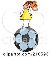 Poster, Art Print Of Childs Sketch Of A Girl Standing On A Soccer Ball