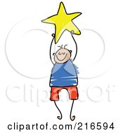 Poster, Art Print Of Childs Sketch Of A Boy Holding A Yellow Star