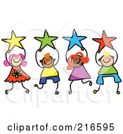 Poster, Art Print Of Childs Sketch Of A Group Of Kids Holding Stars - 2