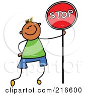 Poster, Art Print Of Childs Sketch Of A Boy Standing With A Stop Sign