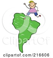 Poster, Art Print Of Childs Sketch Of A Boy On A Green South Africa Map