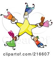 Poster, Art Print Of Childs Sketch Of A Group Of Kids Falling With A Star