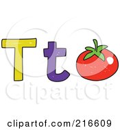 Poster, Art Print Of Childs Sketch Of A Lowercase And Capital Letter T With A Tomato