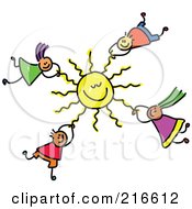 Poster, Art Print Of Childs Sketch Of Kids Hanging Onto A Sun