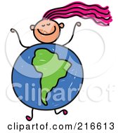 Poster, Art Print Of Childs Sketch Of A Girl With A South American Globe Body