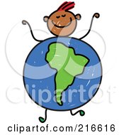 Poster, Art Print Of Childs Sketch Of A Boy With A South American Globe Body