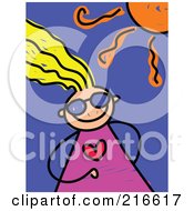 Royalty Free RF Clipart Illustration Of A Childs Sketch Of A Girl Wearing Shades Under The Sun