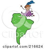 Royalty Free RF Clipart Illustration Of A Childs Sketch Of A Girl On A South American Map