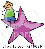 Poster, Art Print Of Childs Sketch Of A Boy Sitting On A Purple Star