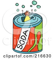 Childs Sketch Of A Boy In A Giant Soda Can