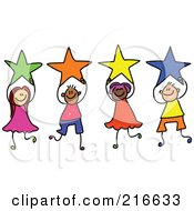 Poster, Art Print Of Childs Sketch Of A Group Of Kids Holding Stars - 1