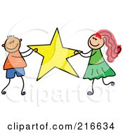 Poster, Art Print Of Childs Sketch Of A Boy And Girl Carrying A Star