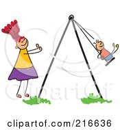 Poster, Art Print Of Childs Sketch Of A Mom Pushing Her Son On A Swing