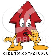 Red Up Arrow Character Mascot Whispering by Mascot Junction