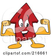 Royalty Free RF Clipart Illustration Of A Red Up Arrow Character Mascot Flexing