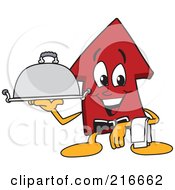 Red Up Arrow Character Mascot Serving A Platter