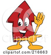 Red Up Arrow Character Mascot Waving And Pointing