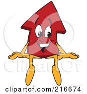 Royalty Free RF Clipart Illustration Of A Red Up Arrow Character Mascot Sitting On A Blank Sign by Toons4Biz