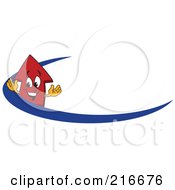Red Up Arrow Character Mascot On A Blue Dash Arrow