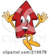 Royalty Free RF Clipart Illustration Of A Red Up Arrow Character Mascot Jumping by Toons4Biz