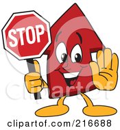Red Up Arrow Character Mascot Holding A Stop Sign