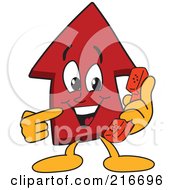 Poster, Art Print Of Red Up Arrow Character Mascot Using A Phone