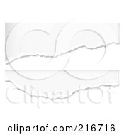 Royalty Free RF Clipart Illustration Of Two Pieces Of Ripped White Paper On A White Background by michaeltravers