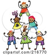 Poster, Art Print Of Childs Sketch Of Human Pyramid Of Kids - 1