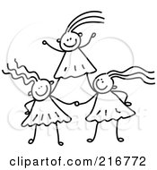 Poster, Art Print Of Childs Sketch Of Black And White Girls Forming A Pyramid