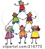 Poster, Art Print Of Childs Sketch Of Human Pyramid Of Kids - 2