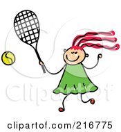 Poster, Art Print Of Childs Sketch Of A Girl Playing Tennis