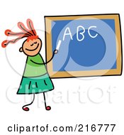 Poster, Art Print Of Childs Sketch Of A Girl Writing Her Abcs On A Chalk Board