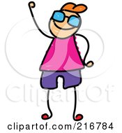 Poster, Art Print Of Childs Sketch Of A Waving Boy Wearing Glasses