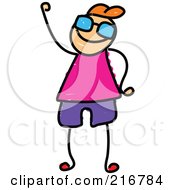 Royalty Free RF Clipart Illustration Of A Childs Sketch Of A Waving Boy Wearing Glasses by Prawny