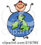 Poster, Art Print Of Childs Sketch Of A Boy With A Uk Globe Body
