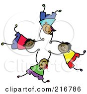 Royalty Free RF Clipart Illustration Of A Childs Sketch Of Four Boys Falling And Holding Hands 2