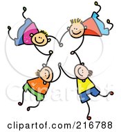 Royalty Free RF Clipart Illustration Of A Childs Sketch Of Four Boys Falling And Holding Hands 3