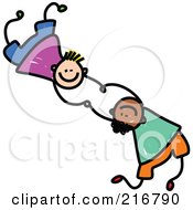 Royalty Free RF Clipart Illustration Of A Childs Sketch Of Two Boys Falling And Holding Hands 2
