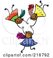 Royalty Free RF Clipart Illustration Of A Childs Sketch Of Three Kids Holding Hands While Falling 4