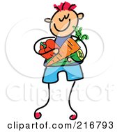 Poster, Art Print Of Childs Sketch Of A Boy Carrying Veggies