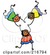 Royalty Free RF Clipart Illustration Of A Childs Sketch Of Three Boys Falling And Holding Hands 2