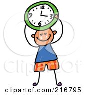 Poster, Art Print Of Childs Sketch Of A Boy Holding A Green Clock
