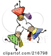 Royalty Free RF Clipart Illustration Of A Childs Sketch Of Three Kids Holding Hands While Falling 3