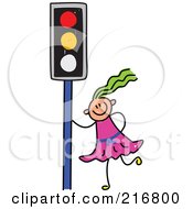 Childs Sketch Of A Girl By A Traffic Light